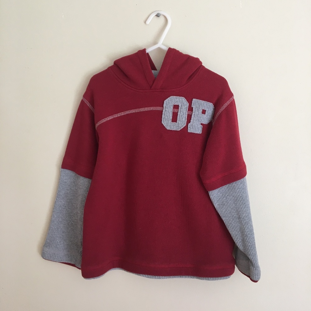 Boys long sleeve shirt with a hood, size 5T